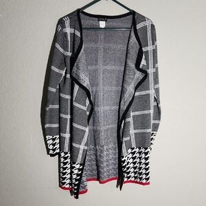 Venus Cardigan Sweater Plaid XS Black White Red